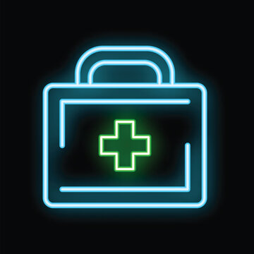 Glowing neon line first aid kit icon isolated on black background. 4k ultra hd video motion graphic animation