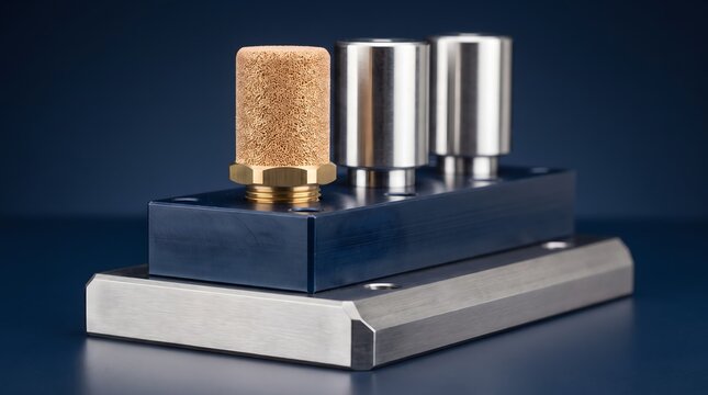 Pneumatic bronze silencer and steel mufflers fitted on manifold block.