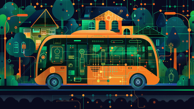 Smart Electric Bus Connected to Futuristic Urban Digital Network