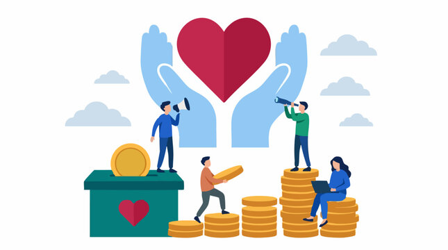 People contributing to charity and social support with donations and fundraising