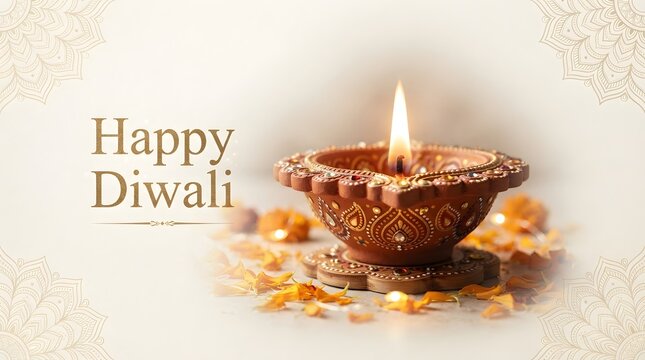 Happy diwali greeting with traditional diya lamp