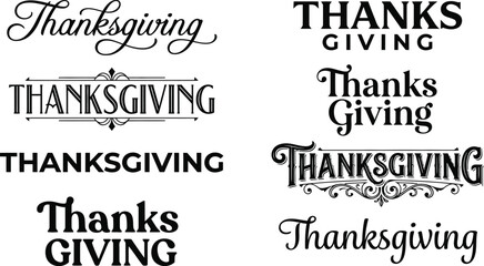 Fototapeta premium Collection of various thanksgiving typography designs and lettering styles for holiday projects
