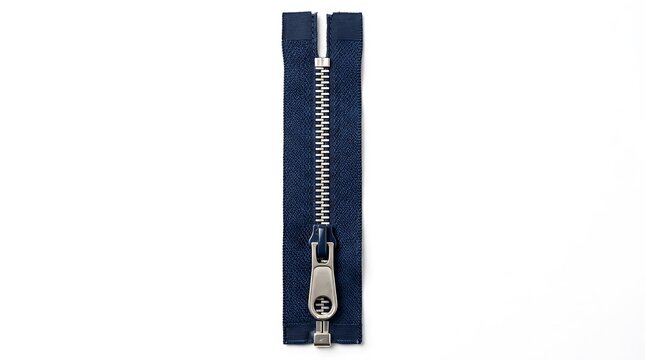 Close up of a blue zipper isolated on a white background.