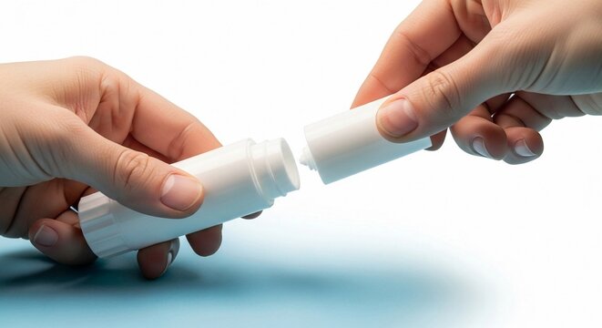 Hands opening a white glue stick tube, ready for application