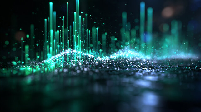 Abstract Digital Big Data Wave and Glowing Equalizer Particles