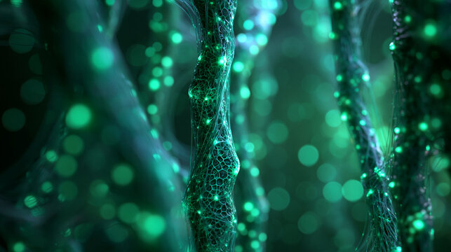 Abstract Bioluminescent Neural Fibers Glowing in Green