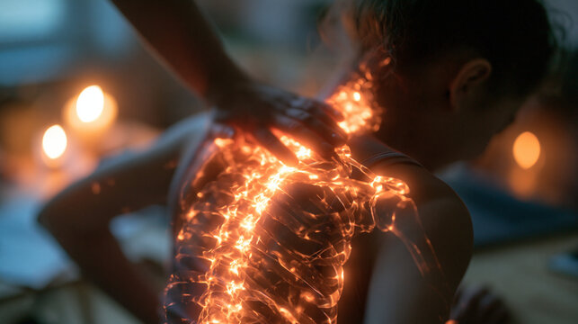Woman Suffering from Severe Back and Neck Pain Visualization