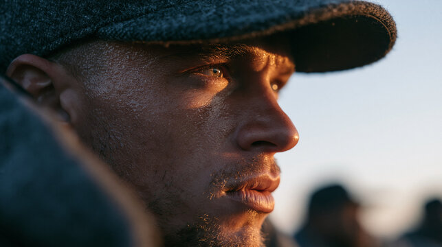 Close Up of Focused Man with Sweaty Face Outdoors