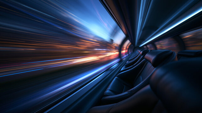 High Speed Train Interior with Motion Blur Window View