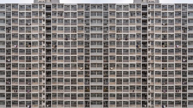 Full Frame View of Dense Residential Apartment Building Facade