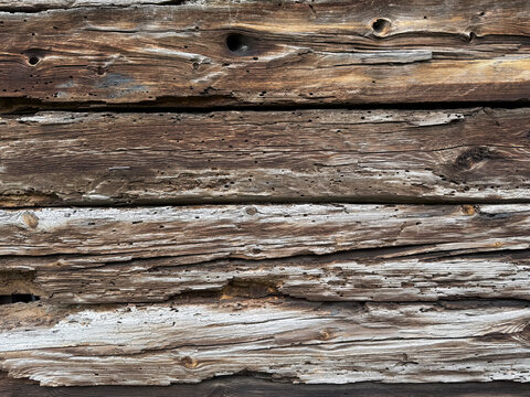 Weathered wood texture from an old wooden house, horizontal background