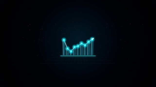 Neon financial growth chart animation: digital business success and market analysis data visualization