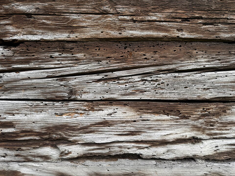 Weathered wood texture from an old wooden house, horizontal background