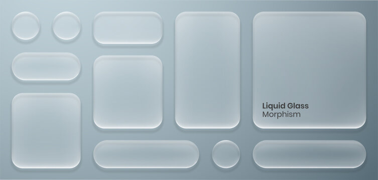 Liquid glass smartphone interface isolated. UI UX light frame rounded square and circle elements with a glow stroke. Collection design widget for smartphone and web app.