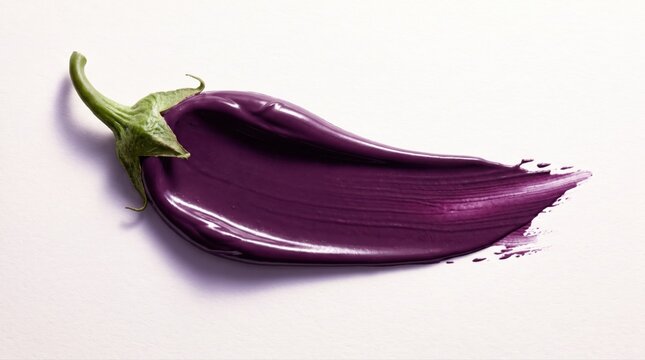 A vibrant aubergine cosmetic swatch showcases rich color and smooth texture. This vegan-friendly product implies natural ingredients and sustainable beauty practices.