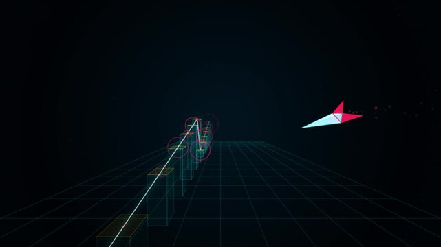 Abstract digital growth chart with flying arrow financial data visualization and business success concept animation