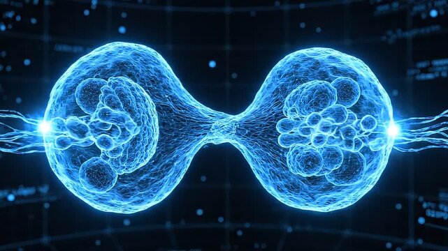 Scientific animation of cell division and biological mitosis process