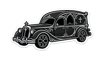 Naklejka premium Ornate Vintage Funeral Hearse Vector Illustration with Gothic Filigree Details