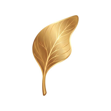 Golden leaf vector illustration, shiny yellow botanical foliage symbol, metallic plant graphic Halloween
