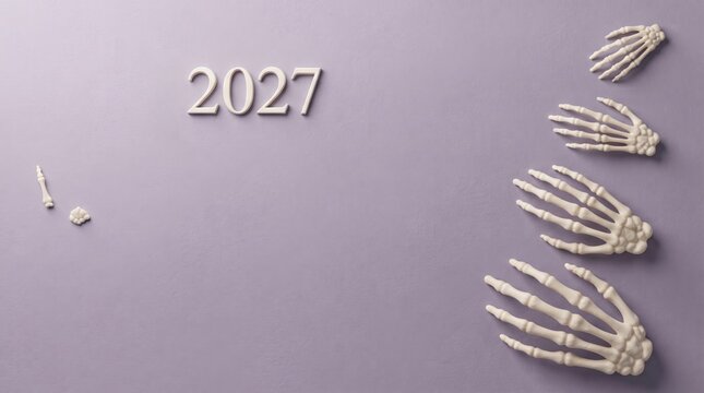 Happy new year abstract  background new 2027 Creative 2027 year number with skeleton hand bones design isolated on transparent background, isolated on white background