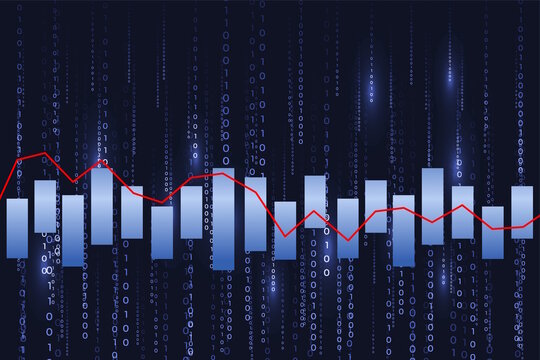 diagramme dans les tons de bleu avec courbe rouge  pour illustrer la finance, les ventes, le commerce &eacute;voluant dans le temps ou la musique avec des fr&eacute;quences