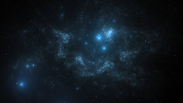 Numerous stars scattered in the dark sky along with glowing cosmic clouds. image displays the beauty of outer space at night with bright celestial bodies. 3d render