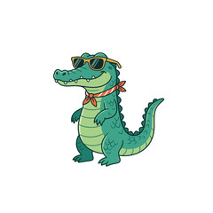 Naklejka premium Cool Crocodile with Sunglasses and Bandana, Summer Cartoon Character