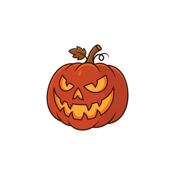 Scary Halloween Jack O Lantern Pumpkin Flat Vector Illustration