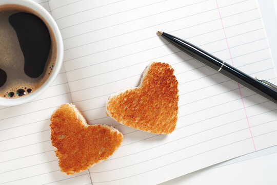 Heart-Shaped Toast and Coffee