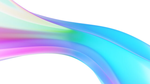 Waves of different colors move together on a white background creating a visual flow. The colors blend into each other forming smooth transitions that catch the eye. 3d render