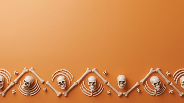 Halloween skull and bone seamless border vector illustration for spooky party decor and invitations