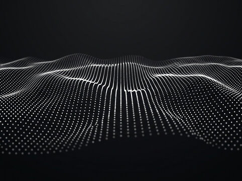 abstract white digital dots wave on black background representing big data technology and network connectivity for futuristic science and cyber spaces