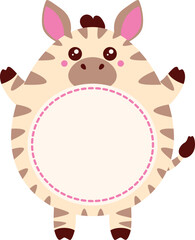 Fototapeta premium Cute Zebra Round Name Tag with Wild Animal Clipart Character Style