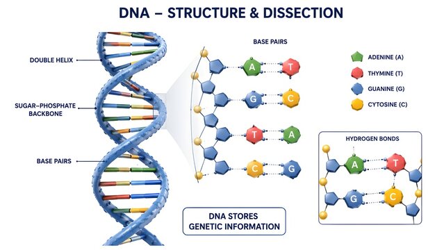 DNA Double Helix Structure, Nucleotide Composition and Base Pairing

