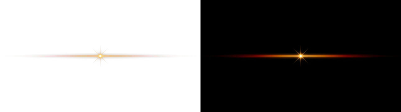 Golden light flare with horizontal anamorphic streak effect