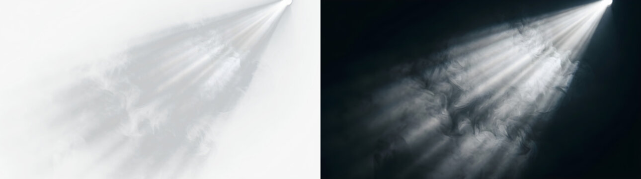 White volumetric light rays shining from top right corner with volumetric