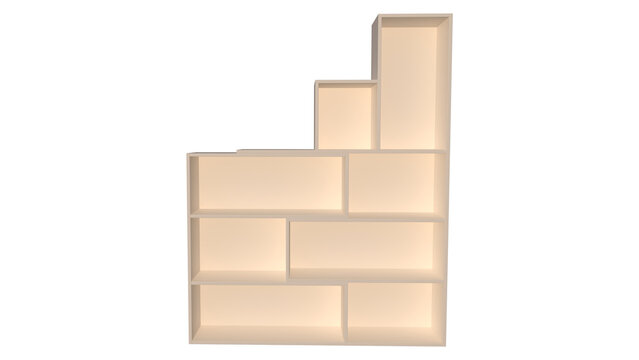 Modern Asymmetrical Wall Shelf and Bookcase Isolated on Transparent Background