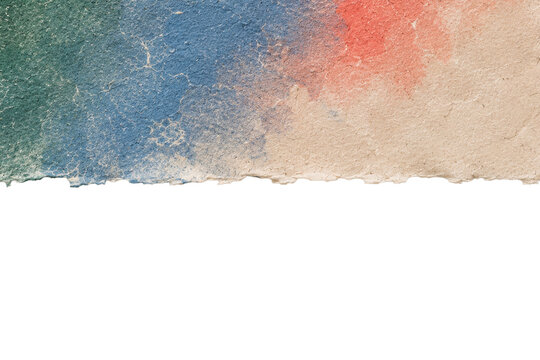 Colorful Torn Paper Strip with Green Blue Beige and Coral Texture on Transparent Background
