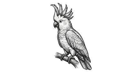 White cockatoo bird vintage woodcut illustration. © Ali