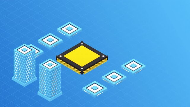 Abstract Digital Processor and Data Center Towers Animation.