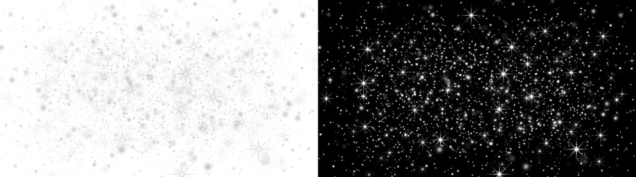 Glowing magical star dust particles scattered on a dark background with sparkles