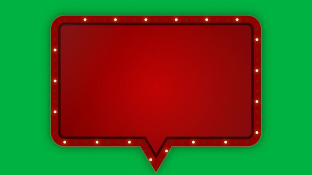 Blank Red Speech Bubble with Marquee Lights on Green Screen