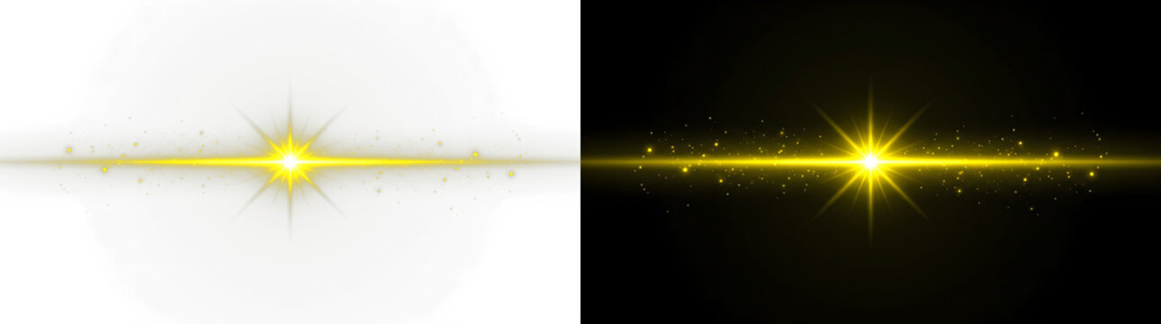 Golden glowing star burst with horizontal light streak and particles