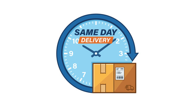 Same Day Delivery Clock Icon with Parcel