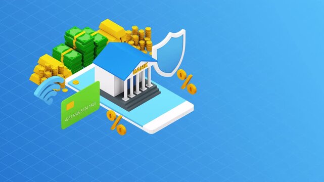 Digital Banking and Financial Security Concepts with Mobile Phone Application.