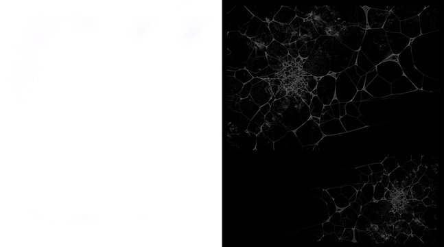 Abstract neural network illustration on black background, digital connectome map, scientific data visualization of brain cells