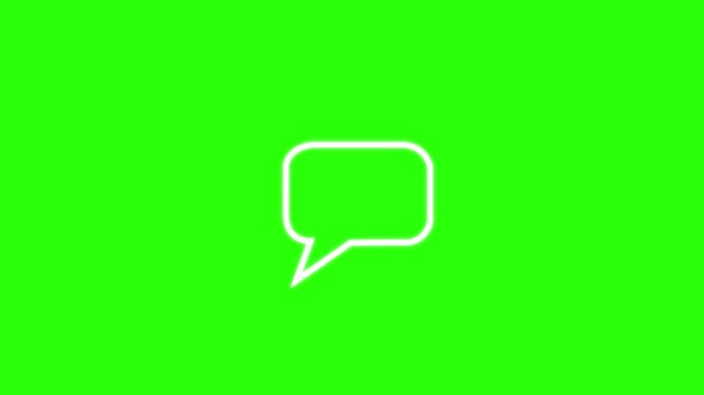 Minimalist white speech bubble icon animation on green screen background, for social media, messaging chat icon