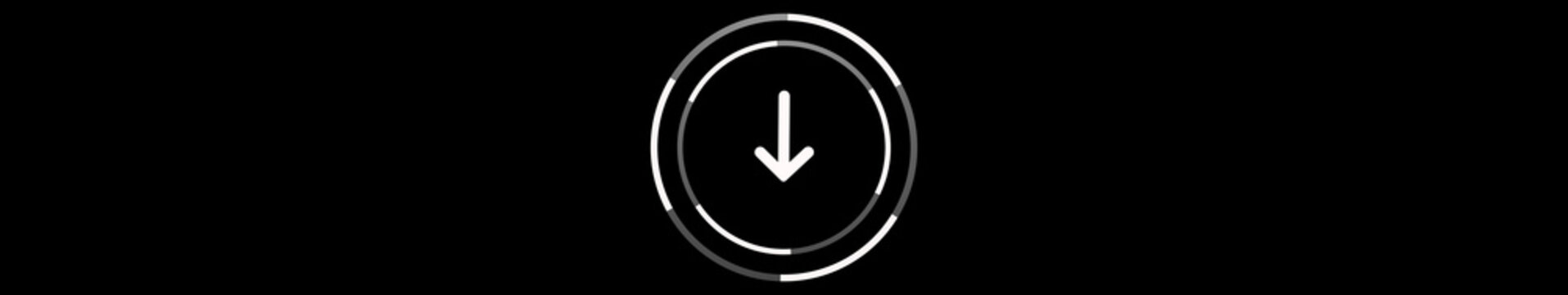 Circle Download Icon Animation on Black Background. Download Progress, Preloader Animation Web Design Template. Seamless Loop Animation in 4K Ultrawide with Alpha Channel.