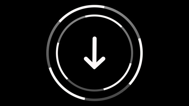 Circle Download Icon Animation on Black Background. Download Progress, Preloader Animation Web Design Template. Seamless Loop Animation in 4K with Alpha Channel.