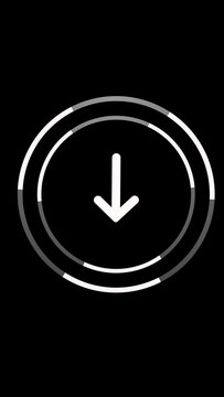 Circle Download Icon Animation on Black Background. Download Progress, Preloader Animation Web Design Template. Seamless Loop Animation in 4K Vertical with Alpha Channel.